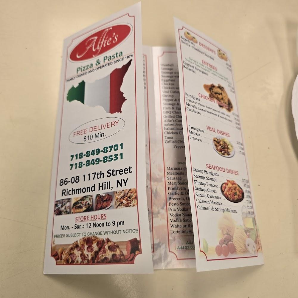 Alfie's Pizzeria & Restaurant Menu image 1